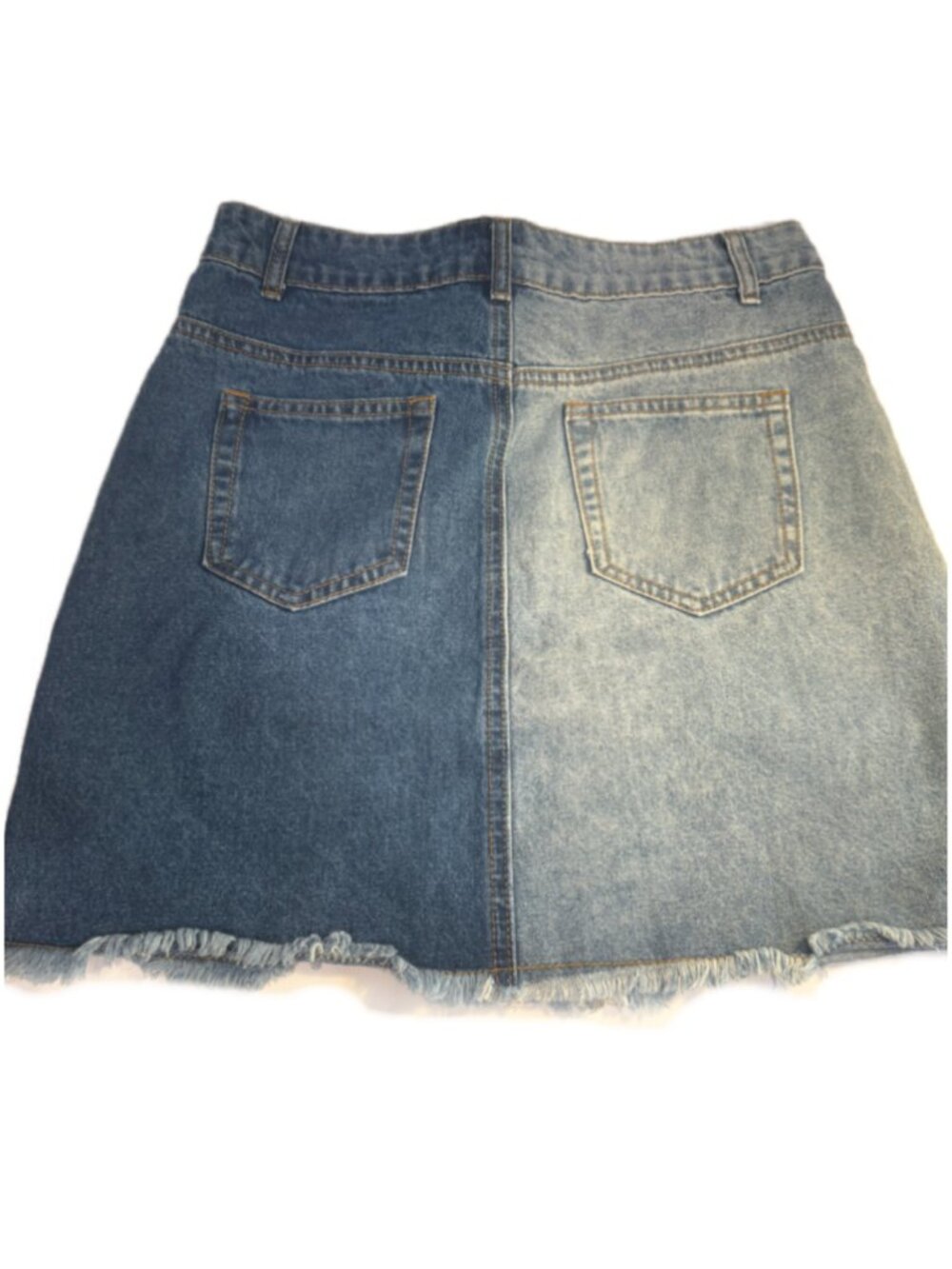 Cider Two Tone Denim Mini Skirt Belted Y2K Colorblock Frayed Hem Jean Skirt M - Picture 3 of 10